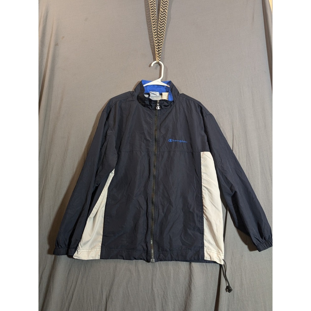 champion windbreaker mens medium black white blue jacket full zipper